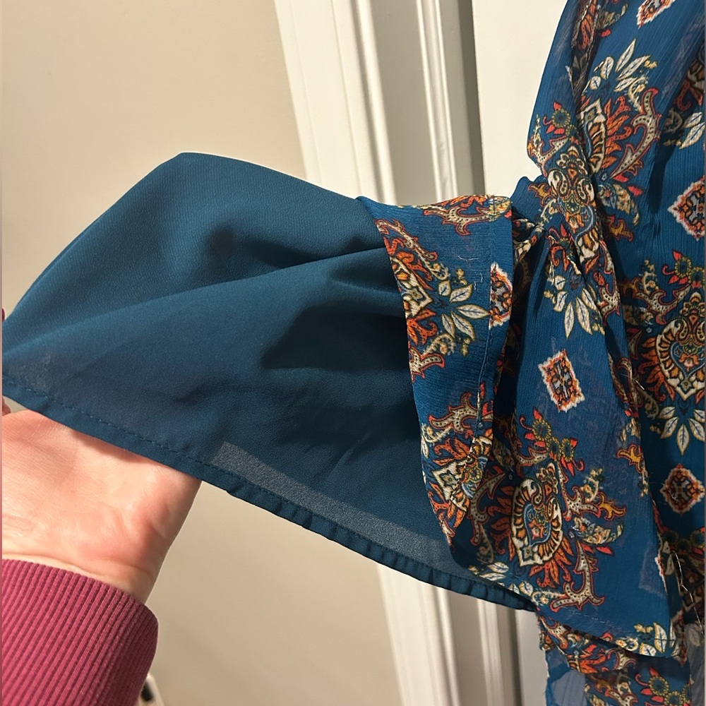 Coco + Jaimeson Bohemian Festival Print Lined Teal Mini Dress Tunic Tank Top - Picture 9 of 14